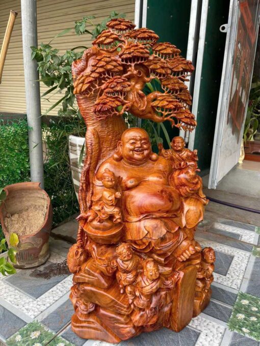 Tượng Phật Di Lặc Ngũ Phúc Gốc Tùng Gỗ Hương