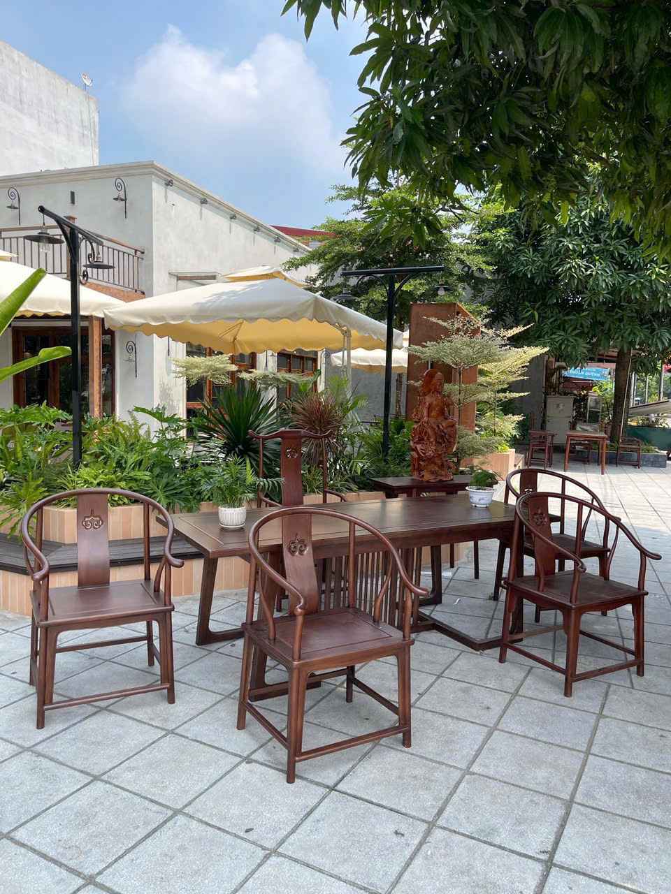 Bộ Bàn Trà Gỗ Hương Đá Dài 180 (cm)