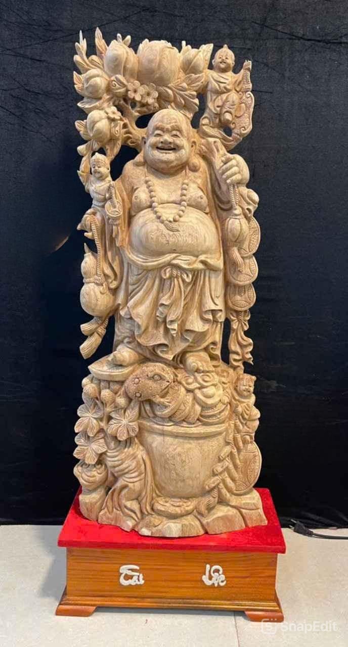 Tượng Phật Di Lặc Gỗ Ngọc Am Cao 132 (cm)