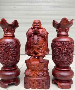 Bộ Di Lặc Và Cặp Bình Phú Quý Gỗ Trắc Cao 30 (cm)