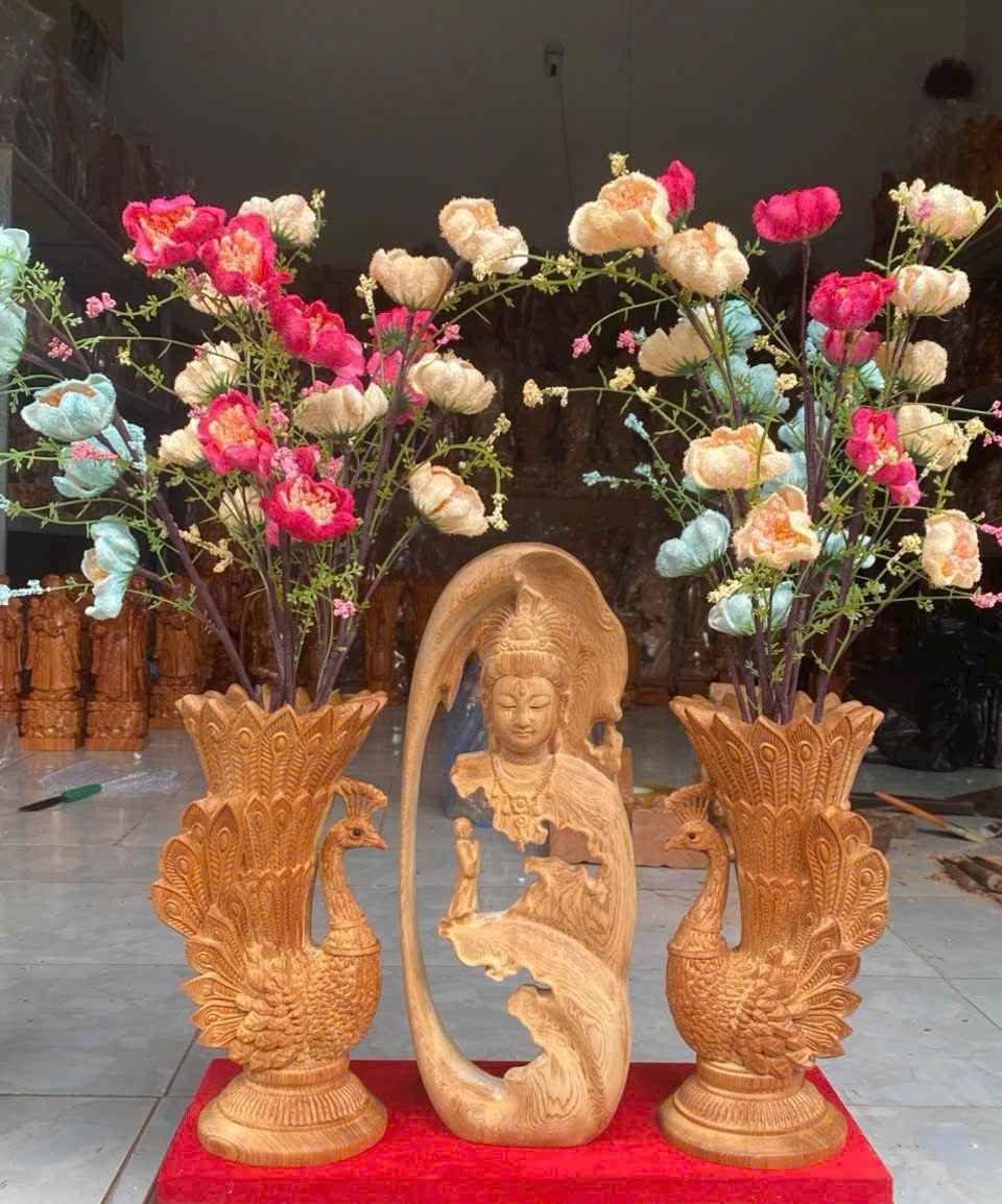 Bộ Phật Bà Và Đôi Chim Công Cao 40 (cm)