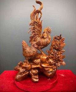 Tượng Gia Đình Gà Gỗ Sưa Cao 73 (cm)