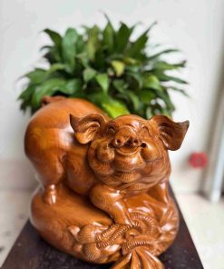 Tượng Heo Gỗ Ngọc Am Cao 25 (cm)