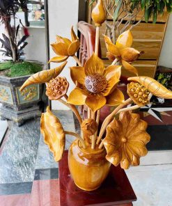 Tượng Hoa Sen Gỗ Ngọc Am Cao 70 (cm)
