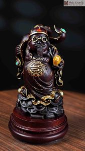 Tượng Thương Gia Gỗ Tử Đàn Đỏ Vẽ Gấm Cao 29 (cm)