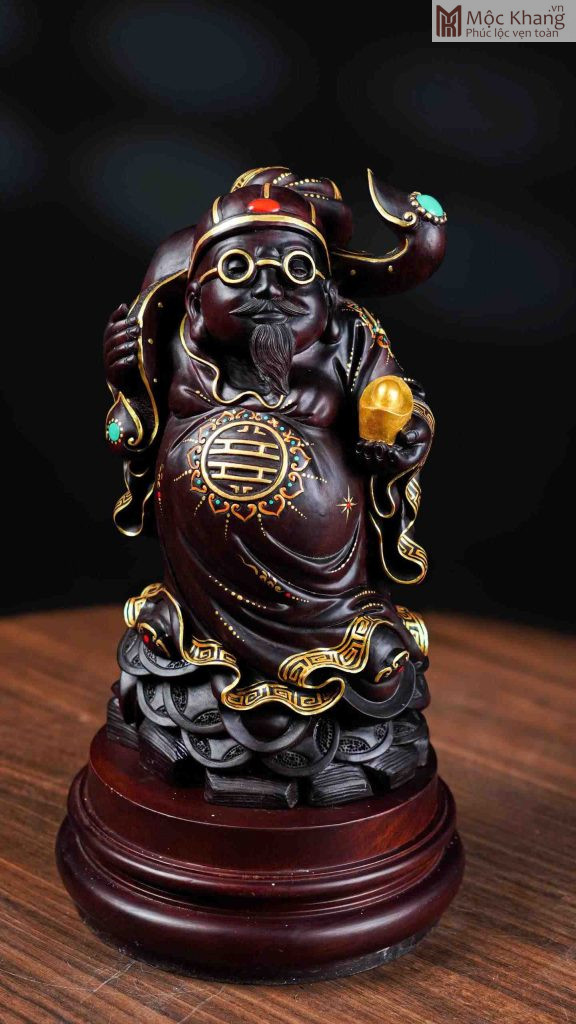 Tượng Thương Gia Gỗ Tử Đàn Đỏ Vẽ Gấm Cao 29 (cm)