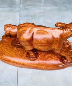 Tượng Trâu Mẫu Tử Gỗ Hương Cao 45 (cm)