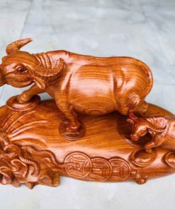 Tượng Trâu Mẫu Tử Gỗ Hương Cao 45 (cm)